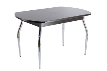 Овальный обеденный стол ПГ-07 СТ1 венге/черное стекло/хром фигурные в Сарапуле