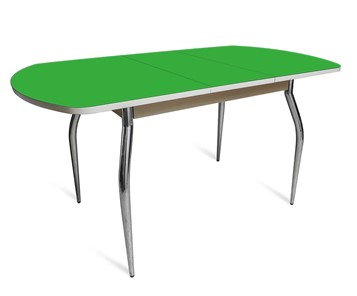 Кухонный стол раскладной ПГ-07 СТ2, дуб молочный/зеленое стекло/35 хром гнутые металл в Сарапуле