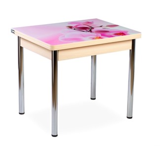 Кухонный пристенный стол СПА-02 СТФ, молочный дуб/фотопечать орхидея/опоры хром в Глазове