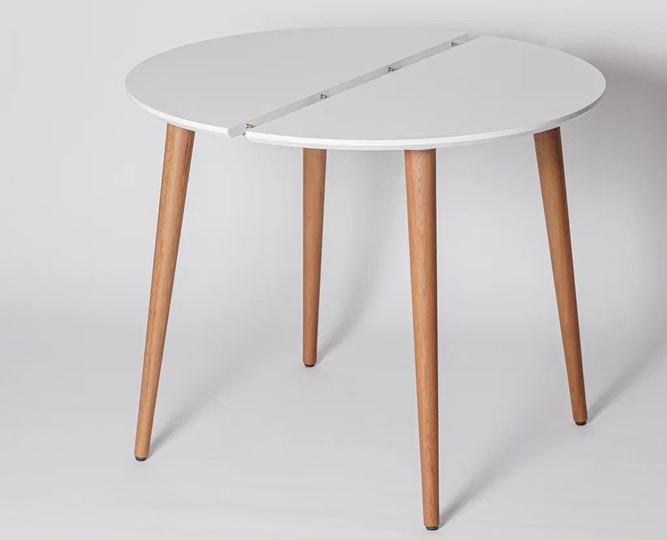 Кухонный раздвижной круглый стол Белая Эмаль д. 90 см МДФ ножки светлый орех в Сарапуле - изображение 17