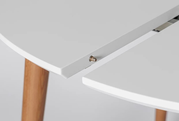 Кухонный раздвижной круглый стол Белая Эмаль д. 90 см МДФ ножки светлый орех в Сарапуле - изображение 4