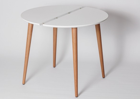 Кухонный раздвижной круглый стол Белая Эмаль д. 90 см МДФ ножки светлый орех в Сарапуле - изображение 1