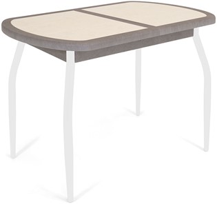 Кухонный раскладной стол Будапешт-1 ПЛ (ноги белые, плитка бежевая/серый камень) в Глазове