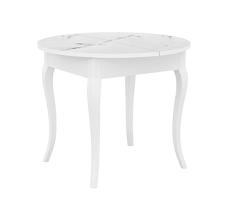 Кухонный раскладной стол Dikline MR100 Белый/стекло белое мрамор сатин/ножки MC белые в Сарапуле