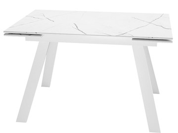 Кухонный стол раздвижной DikLine SKM140 Керамика Белый мрамор/подстолье белое/опоры белые (2 уп.) в Ижевске