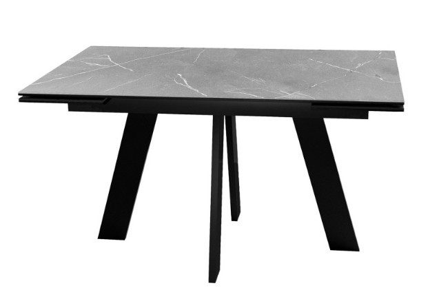 Стол раздвижной DikLine SKM140 Керамика серый мрамор/подстолье черное/опоры черные (2 уп.) в Ижевске - изображение 1