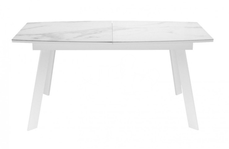Кухонный раздвижной стол Dikline XLS160 мрамор белый глянец/ножки белые в Сарапуле - изображение 1