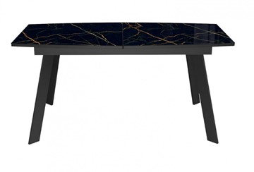 Кухонный стол раскладной Dikline XLS160 мрамор черный глянец/ножки черные в Сарапуле - предосмотр 2