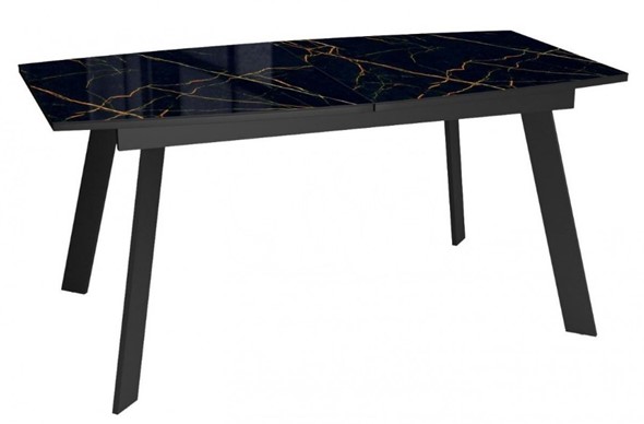 Кухонный стол раскладной Dikline XLS160 мрамор черный глянец/ножки черные в Сарапуле - изображение