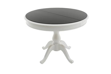 Кухонный раздвижной стол Фабрицио-1 Glass, Круг 1000, (Тон 9 - Эмаль белая + Чёрное) в Ижевске
