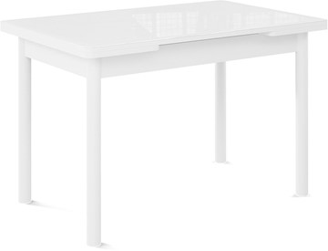 Кухонный раскладной стол Милан-1 EVO, ноги металлические белые, стекло белое/серый в Сарапуле