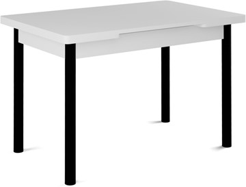 Кухонный раскладной стол Милан-1 EVO, ноги металлические черные, белый цемент в Глазове