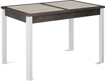 Кухонный раскладной стол Ницца-1 ПЛ (ноги белые, плитка бежевая/серый камень) в Глазове