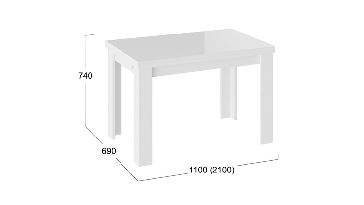 Кухонный раскладной стол Норман тип 1, цвет Белый/Стекло белый глянец в Глазове - изображение 2