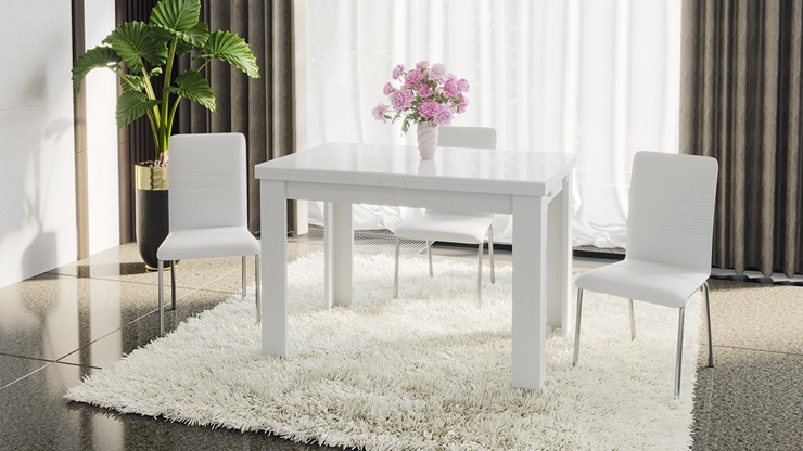 Кухонный раскладной стол Норман тип 1, цвет Белый/Стекло белый глянец в Глазове - изображение 4