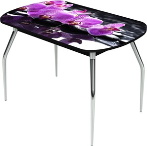 Кухонный стол раскладной Ривьера исп.1 ноги метал. крашеные №24 Фотопечать (Цветы №30) в Сарапуле