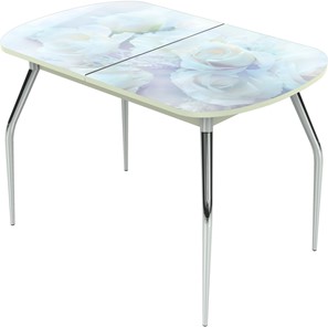 Кухонный раздвижной стол Ривьера исп.1 ноги метал. крашеные №24 Фотопечать (Цветы №36) в Глазове