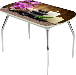 Раздвижной стол Ривьера исп.2 ноги метал. крашеные №24 Фотопечать (Цветы №18) в Глазове