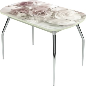 Кухонный раздвижной стол Ривьера исп.2 ноги метал. крашеные №24 Фотопечать (Цветы №41) в Глазове