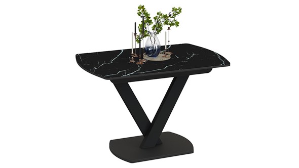 Стол раздвижной Салерно тип 1 (Черный муар/Стекло черный мрамор) в Сарапуле - изображение