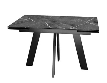 Кухонный стол раздвижной SKM 120, керамика черный мрамор/подстолье черное/ножки черные в Сарапуле