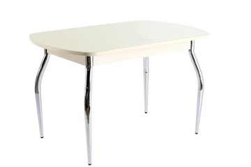 Стеклянный обеденный стол ПГ-05 СТ1, дуб молочный/песочное стекло/35 хром гнутые металл в Сарапуле