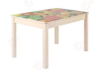 Кухонный стол раздвижной Айсберг-01 СТФ, дуб/фотопечать фрукты/ноги массив квадратные в Сарапуле