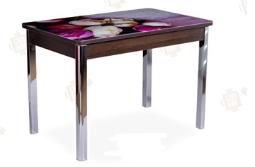Кухонный раскладной стол Айсберг-01 СТФ, венге/фотопечать пионы/ноги хром квадратные в Сарапуле