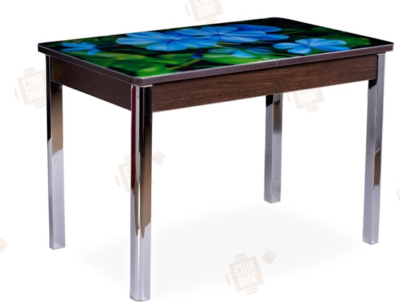 Обеденный раздвижной стол Айсберг-01 СТФ, венге/фотопечать фиалка/ноги хром квадратные в Сарапуле - изображение