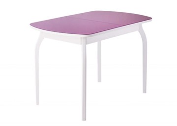 Кухонный раздвижной стол ПГ-мини, матовое фиолетовое стекло, ноги гнутые массив белый в Глазове