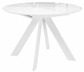 Стеклянный кухонный стол раздвижной DikLine SFC110 d1100 стекло Оптивайт Белый мрамор/подстолье белое/опоры белые в Глазове