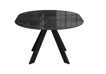 Стол обеденный раздвижной DikLine SFC110 d1100 стекло Оптивайт Черный мрамор/подстолье черное/опоры черные в Сарапуле - предосмотр