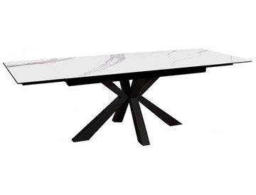 Керамический стол раздвижной DikLine SFE140 Керамика Белый мрамор/подстолье черное/опоры черные (2 уп.) в Глазове