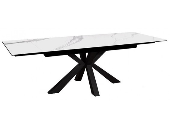 Стол обеденный раздвижной DikLine SFE140 Керамика Белый мрамор/подстолье черное/опоры черные (2 уп.) в Ижевске - изображение