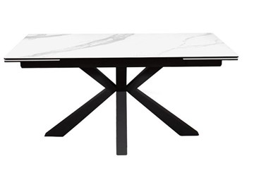 Керамический кухонный стол раздвижной DikLine SFE160 Керамика Белый мрамор/подстолье черное/опоры черные (2 уп.) в Глазове