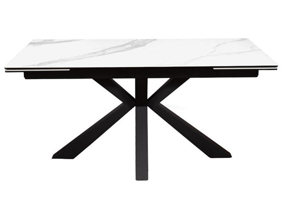 Стол обеденный раздвижной DikLine SFE160 Керамика Белый мрамор/подстолье черное/опоры черные (2 уп.) в Ижевске - изображение