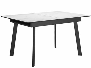 Стеклянный стол раздвижной DikLine SFH125 стекло Оптивайт Белый мрамор/подстолье черное в Ижевске