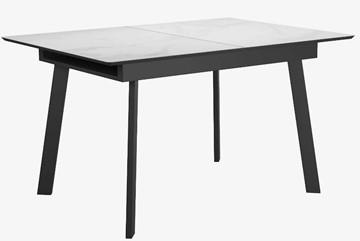 Стеклянный кухонный стол раздвижной DikLine SFA125 Стекло Белый мрамор САТИН/подстолье черное/опоры черные в Сарапуле