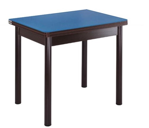 Кухонный пристенный стол СПА-01 СТ2, венге ЛДСП/стекло синие/38 прямые трубки крашеные коричневый в Сарапуле - изображение