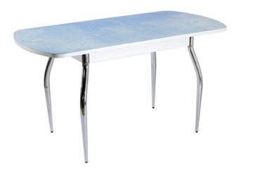 Стеклянный обеденный стол ПГ мини СТФ белый ЛДСП/стекло капли/хром фигурные в Сарапуле