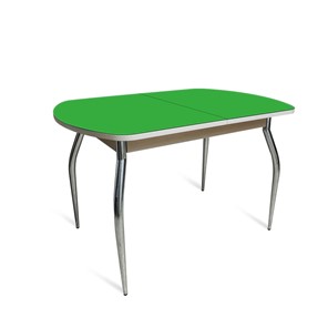 Обеденный стол ПГ-06 СТ2, дуб молочный/зеленое стекло/35 хром гнутые металл в Сарапуле