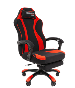 Игровое кресло CHAIRMAN GAME 35 с выдвижной подставкой для ног Ткань  черная / Ткань красная в Ижевске