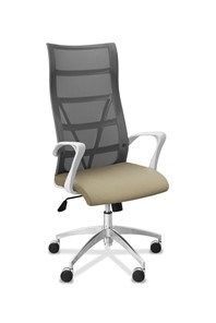 Кресло в офис Топ X белый каркас, сетка/ткань TW / серая/светло-серая в Сарапуле