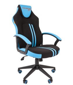 Кресло игровое CHAIRMAN GAME 26  Экокожа - Ткань стандарт. Черный/голубой в Сарапуле