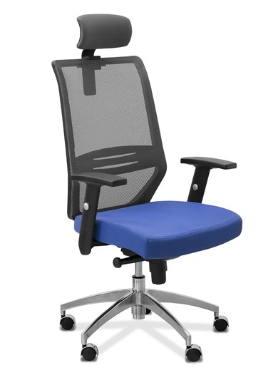 Кресло офисное Aero с подголовником, сетка/ткань TW / черная/ синяя в Сарапуле - изображение 9