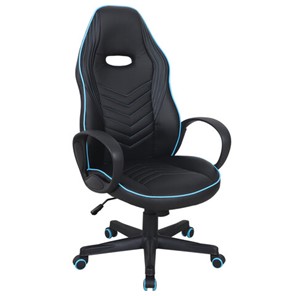 Офисное кресло BRABIX "Flame GM-004", экокожа, черное/голубое, 532498 в Ижевске - предосмотр