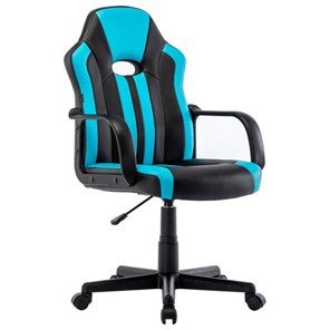 Офисное кресло BRABIX "Stripe GM-202", экокожа, черное/голубое, 532509 в Глазове