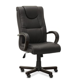 Офисное кресло для руководителя Империя, натуральная кожа с компаньоном / черная/дерево - венге в Глазове