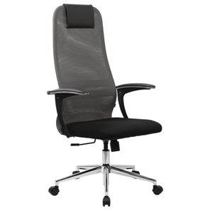 Офисный стул BRABIX PREMIUM "Ultimate EX-801" хром, плотная двойная сетка Х2, черное/серое, 532918 в Сарапуле