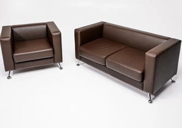 Комплект мебели Альбиони коричневый кожзам  диван 2Д + кресло в Ижевске
